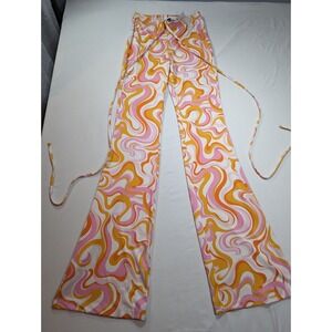 H&M‎ Divided Tie Detail Leggings XXS Orange Pink White Pattern Bootcut Like